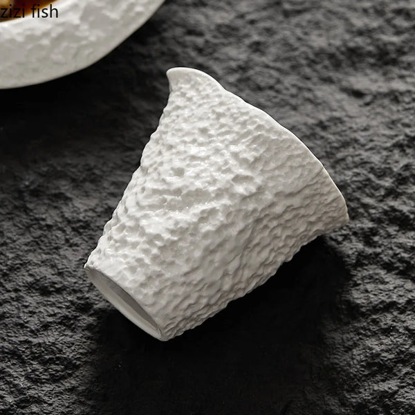 Axya Ceramic Gravy Boat Set, 200ml Steak Sauce Pot, Rock Texture, Pure White Tableware