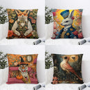 Axyaa Whimsical Animals Cushion Cover: Fox, Rabbit, Tiger, Bird Pattern for Sofa, Bedroom, Car