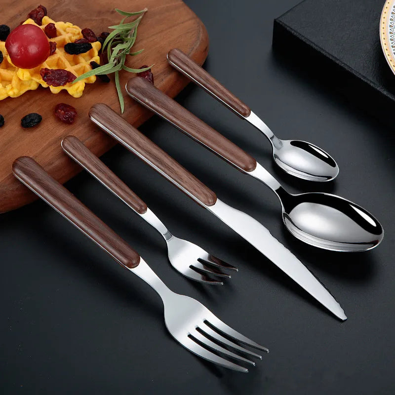 Axyaa Stainless Steel Cutlery Set with Wooden Handle - 16 Piece Dining Set