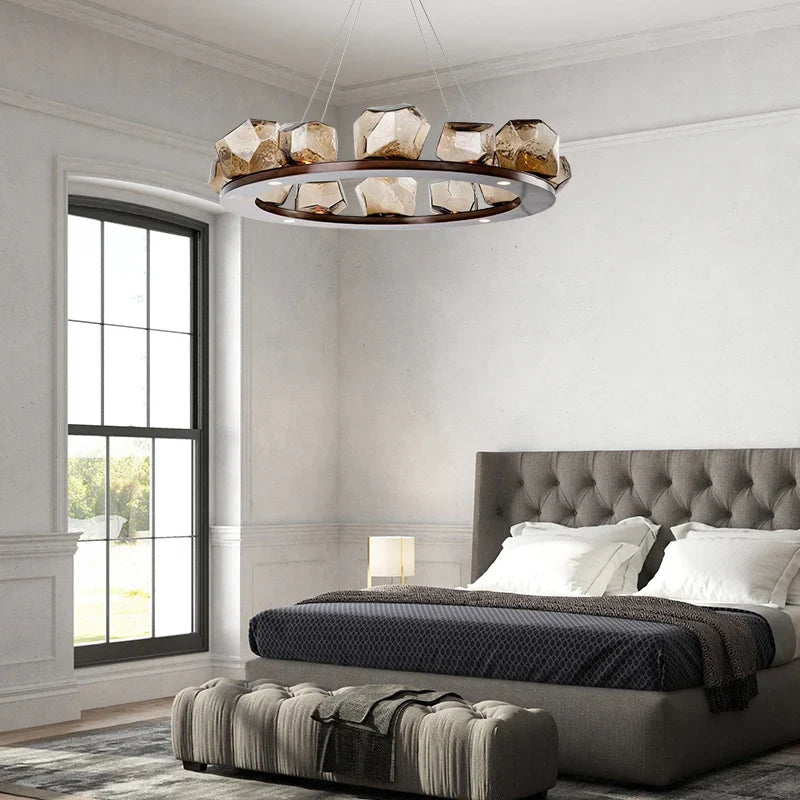 Axyaa Rock Glass Chandelier Pendant Lamps for Living Room Restaurant Bedroom