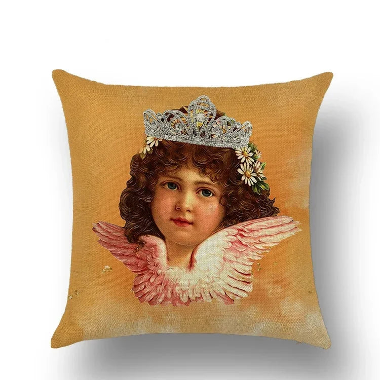 Axyaa Angel Baby Linen Cushion Cover - Home Decor, Sofa, Office, Christmas