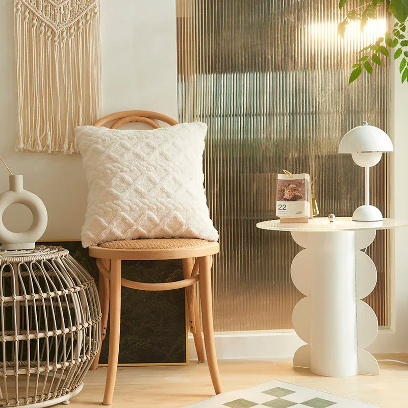 Geometric Short Plush Pillow Cover Set for Sofa and Chair by Axyaa