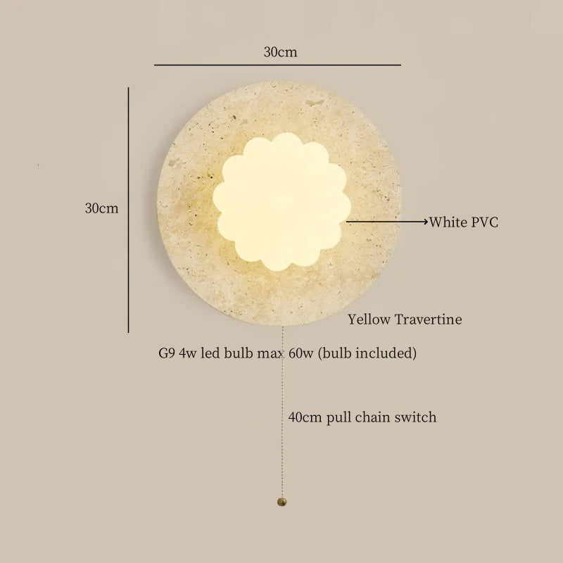 Axyaa Wabi Sabi LED Wall Lamp Yellow Travertine Pull Chain Switch for Living Room