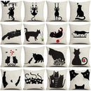 Axyaa Funny Cats Linen Pillow Cover 45x45cm - Farmhouse Decor & Office Throw Pillowcase