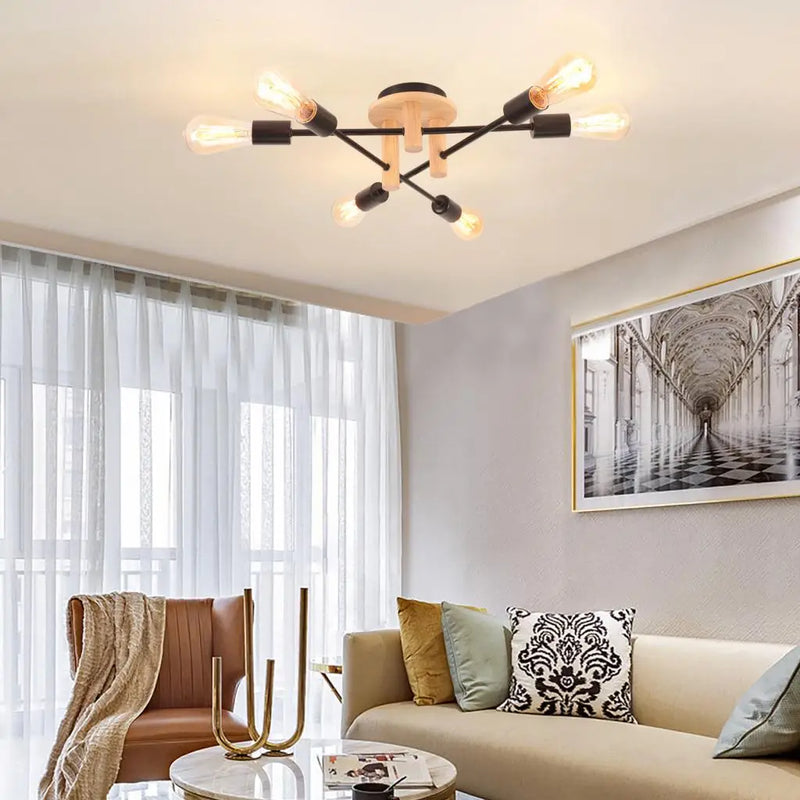 Axyaa Retro Industrial Ceiling Chandelier Wood LED Light Fixture Living Room