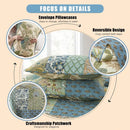 King Size Bohemian Green Patchwork Quilt Set by Axyaa - Reversible Lightweight Bedspread