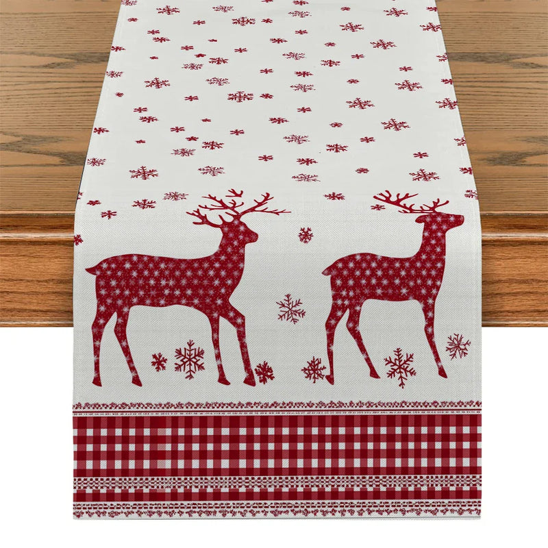 Axyaa Christmas Deer Snowflake Table Runner - Elegant Festive Dining Decor