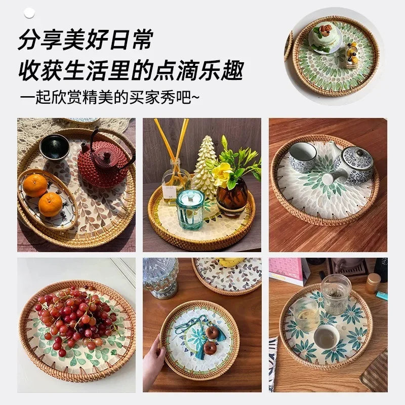 Axya Handmade Rattan Shell Tray for Home Decoration and Serving