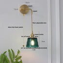 Axyaa Brass Finish Glass Wall Sconce Light with Pull Chain Switch