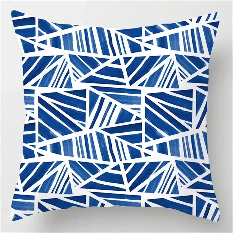 Axyaa Blue Geometric Marble Pillow Cover - Decorative Throw Cushion Case