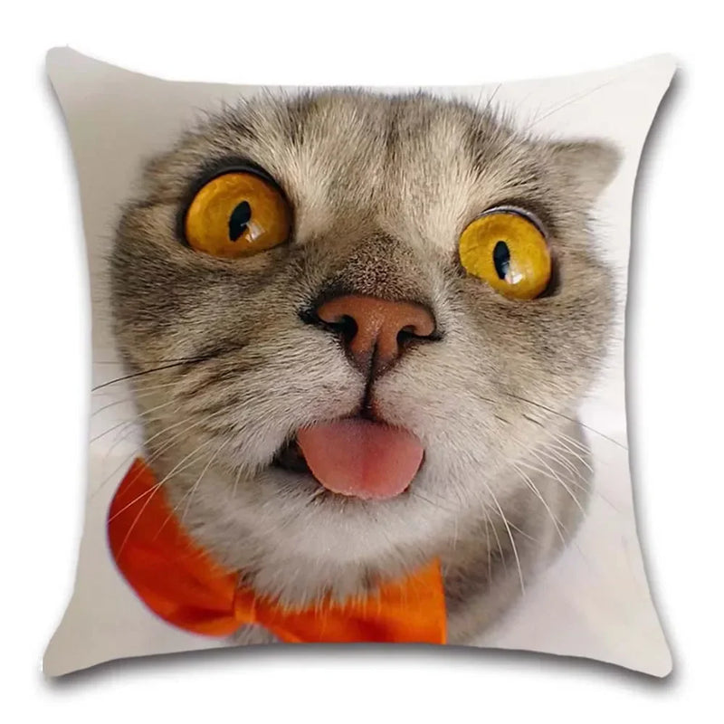 Axyaa Cat Tongue Out Decor Cushion Cover – Polyester Throw Pillow for Home Sofa Seat