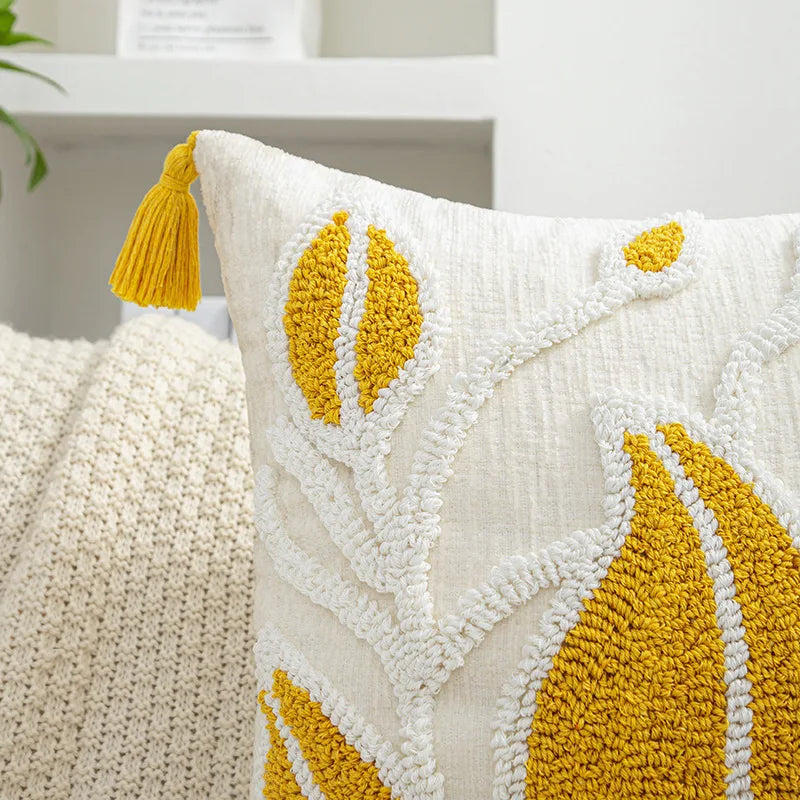 Axyaa Plant Tassels Tufted Leaves Cushion Cover 45x45cm
