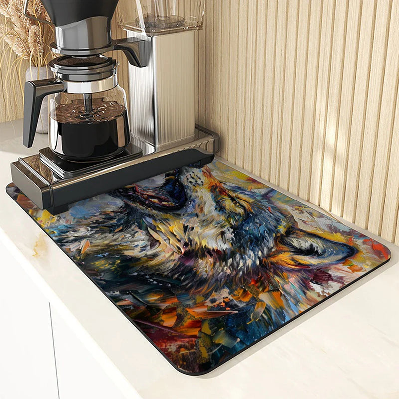 Axyaa Wolf Kitchen Drying Mat: Absorbent Placemat for Cup Drying & Table Decoration