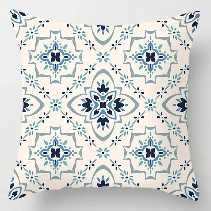 Axyaa Blue Geometric Marble Stripe Line Pillowcases - Set of 2
