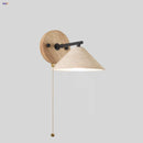 Axyaa LED Travertine Wall Light with Wood Pull Chain Switch and Iron Mirror Light