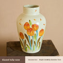 Axyaa Chinese Hand-Painted Tulip Ceramic Vase, Retro Country Style Living Room Décor