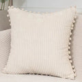 Axyaa Corduroy Stripe Fur Ball Cushion Cover