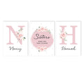 Axyaa Personalized Sisters Floral Canvas Wall Art for Nursery Decoration
