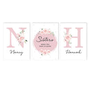 Axyaa Personalized Sisters Floral Canvas Wall Art for Nursery Decoration