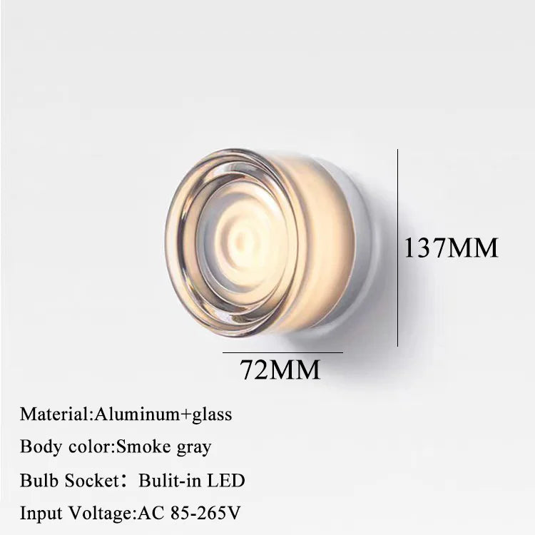 Axyaa Round Glass LED Wall Sconce, 4 Colors, Waterproof, Modern Wandlamp