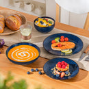 Axyaa Blue Stoneware Dinner Set with Embossment Design, 16/32 Piece Plates Bowls Set