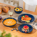 Axyaa Stoneware Dinner Set Blue Embossment Plates 16/32 Piece - Dinnerware Bowls Plates