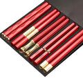 Axyaa Black Alloy Chopsticks Set - 5 Pairs for Sushi, Noodles, and More