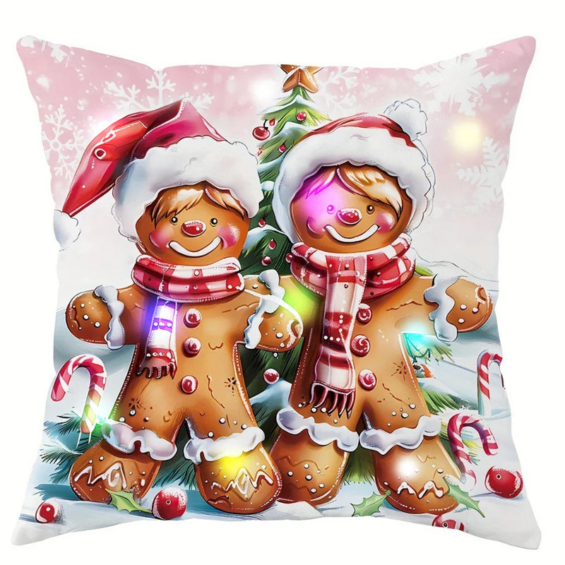 Axyaa Gingerbread Man Candy House LED Pillowcase - Christmas Home Decorating Gift