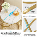 Axyaa White/Gold Faux Marble End Table, Round Nightstand, Living Room Side Table