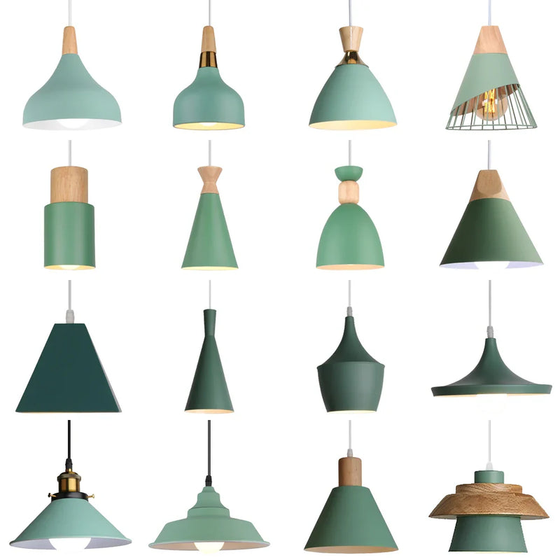 Nordic Aluminum Pendant Lights Wood Hanging Lamps by Axyaa.