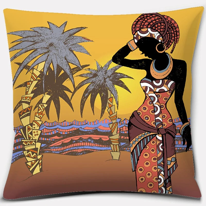 Ethnic African Women Pillowcase by Axyaa | Polyester Cushion Cover for Car & Sofa