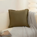 Axyaa Fringed Tassels Cotton Pillow Cover - White Mustard, 45x45cm 30x50cm