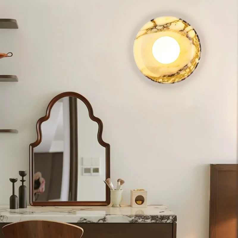 Axyaa Round Stone LED Wall Sconce Shower Light 220v White Ball Bulb Mirrors Stair Kitchen Bathroom
