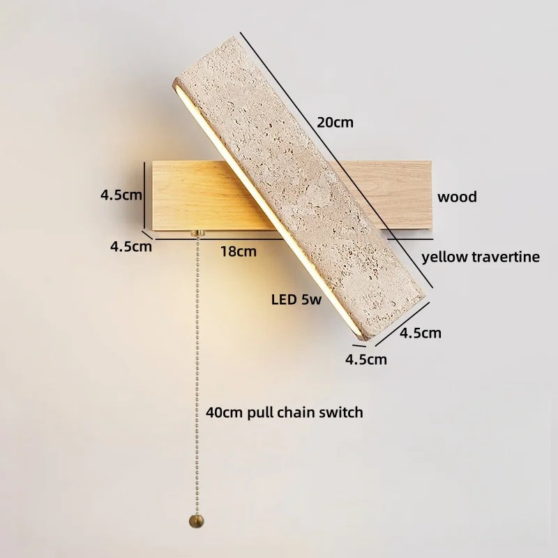 Axyaa Yellow Stone Wood Nordic LED Wall Light with Pull Chain Switch