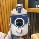 Axyaa Kawaii Astronaut Space Water Bottle 1300ml BPA-Free with 3D Stickers Straw