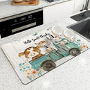 Axyaa Watercolor Flowers Absorbent Draining Dish Drying Mat