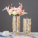 Axyaa Gold Metal Frame Glass Vase with Rattan Branches - Home Decor & Flower Arrangement