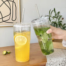 Axyaa Ins Stripe Glass Cup With Lid and Straw 600ml Drinkware - Transparent Glass