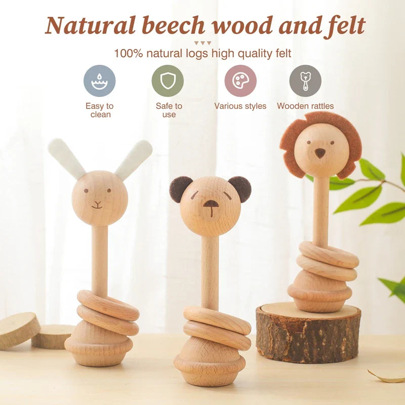 Axya Wooden Baby Rattle Teether Toy Set - 0-12 Months, Infant Mobiles & Accessories