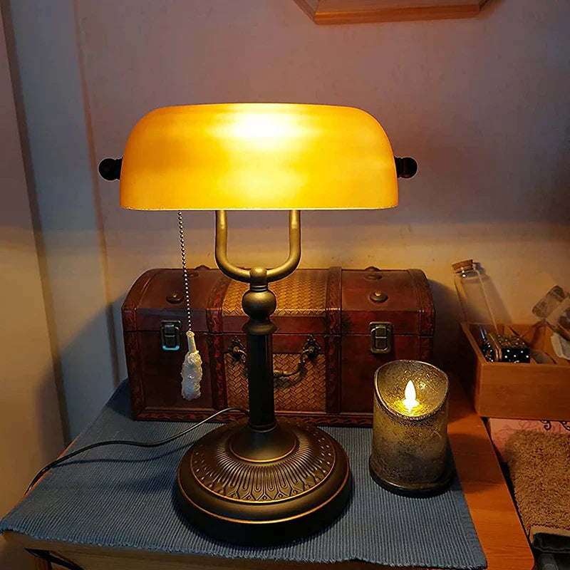 Axyaa Retro Bankers Table Lamp with Glass Cover - Home/Hotel/Work/Study
