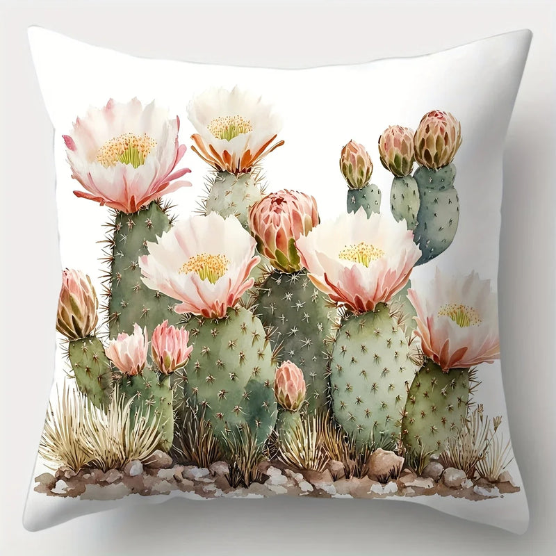 Axyaa Cactus Flower Sofa Pillow Case Set, 17.7" Home Decor Single-Sided Print