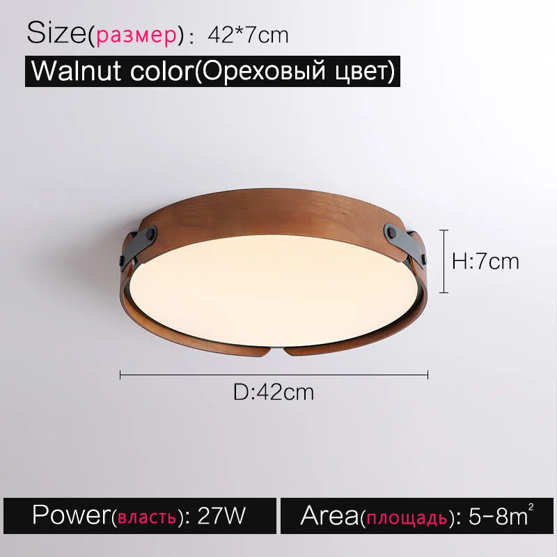 Axyaa Walnut Round Ceiling Lamp - Modern Japanese Nordic Style for Bedroom and Restaurant