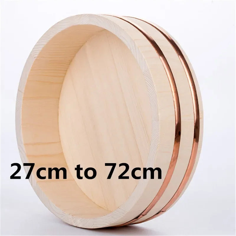 Axya Copper Edge Basin Bowl Set for Bibimbap Sushi, Sashimi Mixing in Wooden Barrel