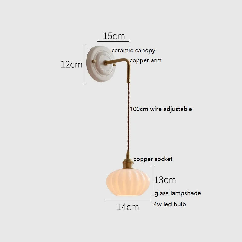 Axyaa White Glass LED Wall Lights with Copper Arm Socket, Up Down Lighting
