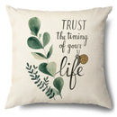 Axyaa Green Leaf Linen Pillowcase, Simple Style Decorative Sofa Cushion Cover