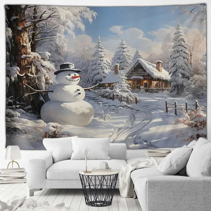 Axyaa Winter Snowman Print Tapestry for Christmas Party Decoration