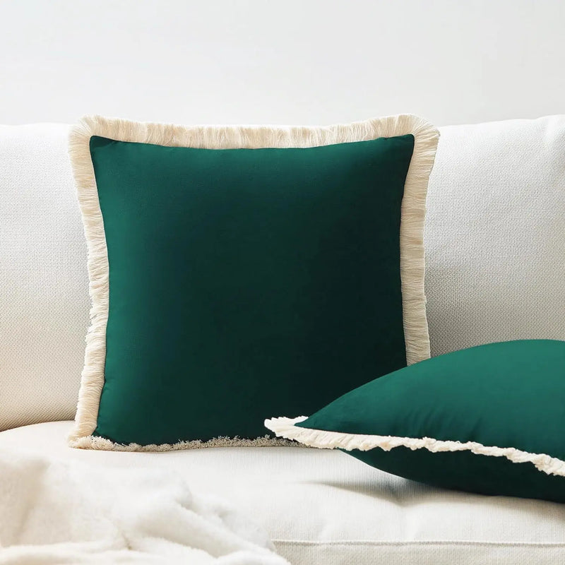 Axyaa Velvet Decorative Pillow Cover with Tassels - Orange/Ivory/Green - 18x18/20x20/24x24