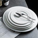 Axyaa White Ceramic Plate Line Texture Steak Pasta Serving Dessert Snack Plate