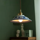 Axyaa Ceramic Japanese Pendant Lights: White Blue Pattern LED Hanging Lamp
