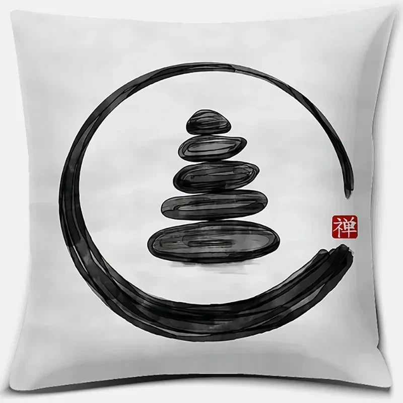 Axyaa Bonsai Zen Stone Pattern Pillowcase Square Decor Home Office Living Room